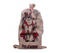 Sint en Piet: Jute zak van Sinterklaas, bedrukt met 2 kleuren. De zak heeft een omtrek van 60x102cm.